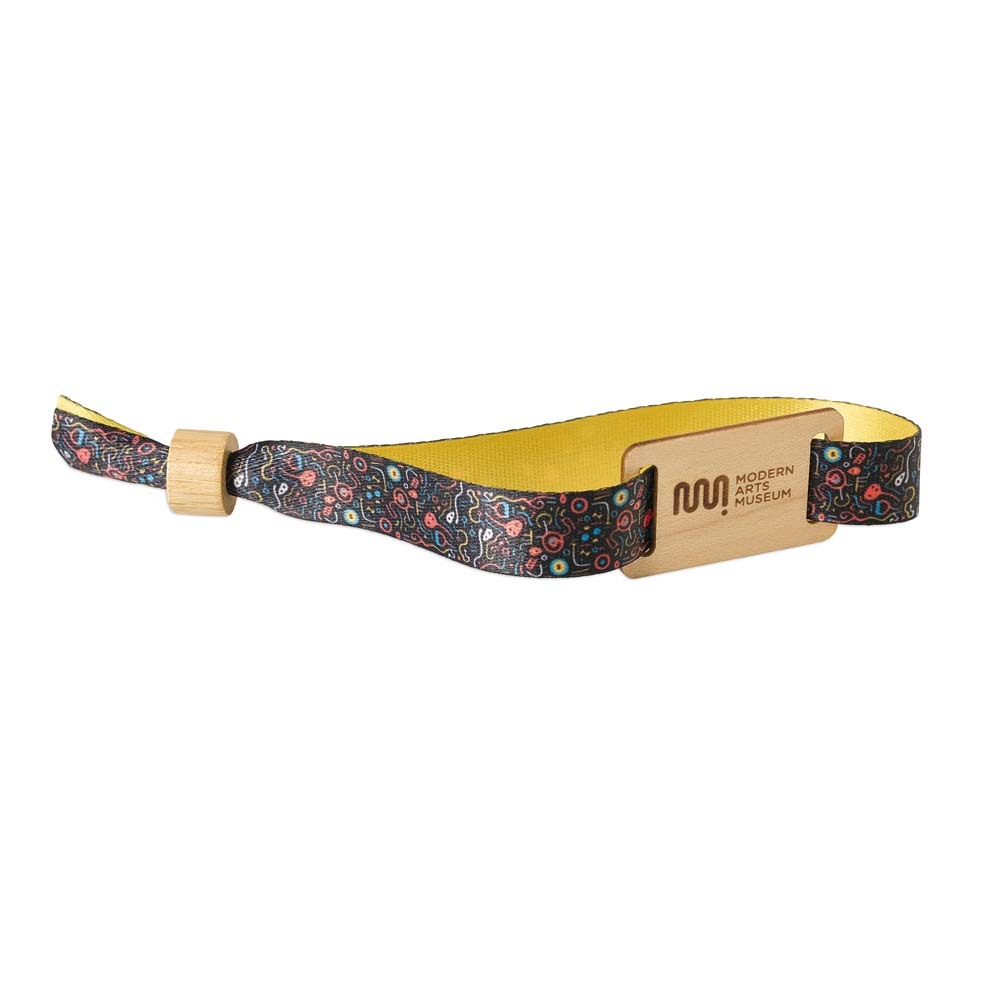 Pulsera de rPET con sublimación y parche de madera