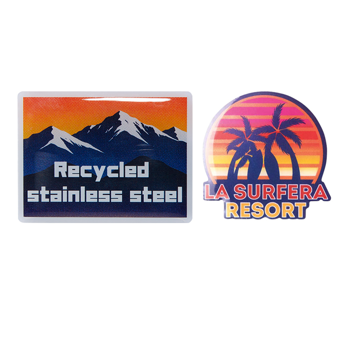 Recycled Stainlessstahl-Anstecknadel in individueller Form mit vollfarbigem Doming.