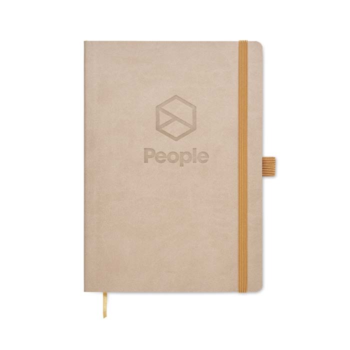 Libreta de tapas blandas de cuero PU tamaño A5 con hojas impresas con su diseño.