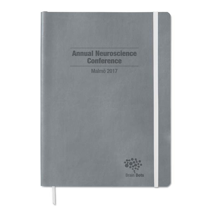 Cuaderno de composición tamaño B5 con tapa blanda de piel sintética y hojas impresas con tu diseño.
